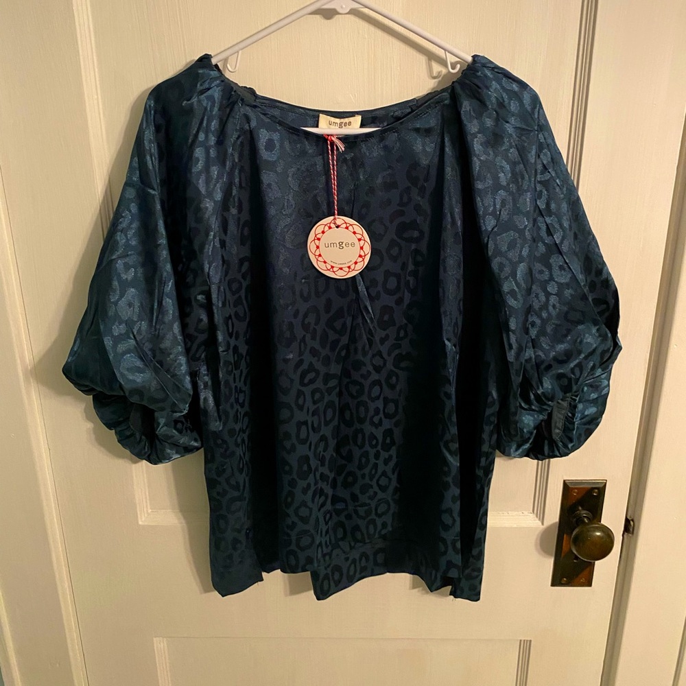 Dark green animal print blouse